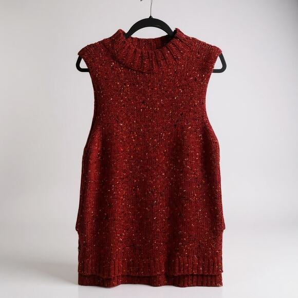 Abercrombie & Fitch Wool Blend Chunky Mock Neck sleeveless sweater vest Reds L - Picture 1 of 7